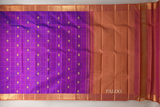 Dual Tone Blue and Pink with Dual Tone Mustard Yellow and Pink Borders Vintage Kanjivaram Silk Saree by Shreenivas Silks PSSR019076