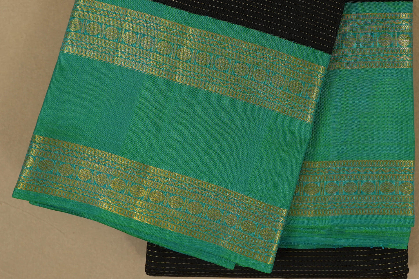 Black with Rexona Green Borders Vintage Kanjivaram Silk Saree by Shreenivas Silks PSSR018059 - Parisera