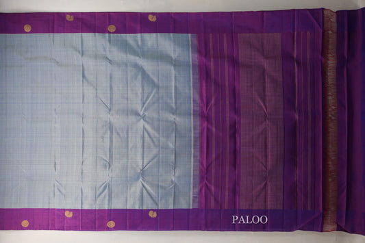 Dual Tone Silver Grey and Pastel Green with Dual Tone Pink and Blue Borders Plant Based Kanjivaram Silk Saree by Shreenivas Silks PSSR019078