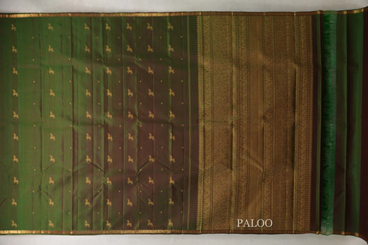 Dual Tone of Forest Green and Red Vintage Kanjivaram Silk Saree PSSR0110207