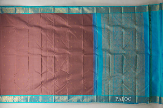 Earthy Brown with Aqua Blue Borders Vintage Kanjivaram Silk Saree by Shreenivas Silks PSSR019080