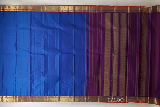 Deep Classic Blue with Deep Magenta Borders with Bright Orange Selvedge Vintage Kanjivaram Silk Saree by Shreenivas Silks PSSR0110209