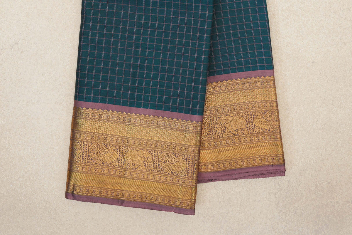 Peacock Green with Dusty Mauve Borders Vintage Kanjivaram Silk Saree by Shreenivas Silks PSSR0110223