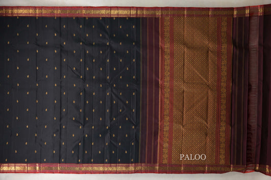 Black Vintage Kanjivaram Silk Saree paloo
