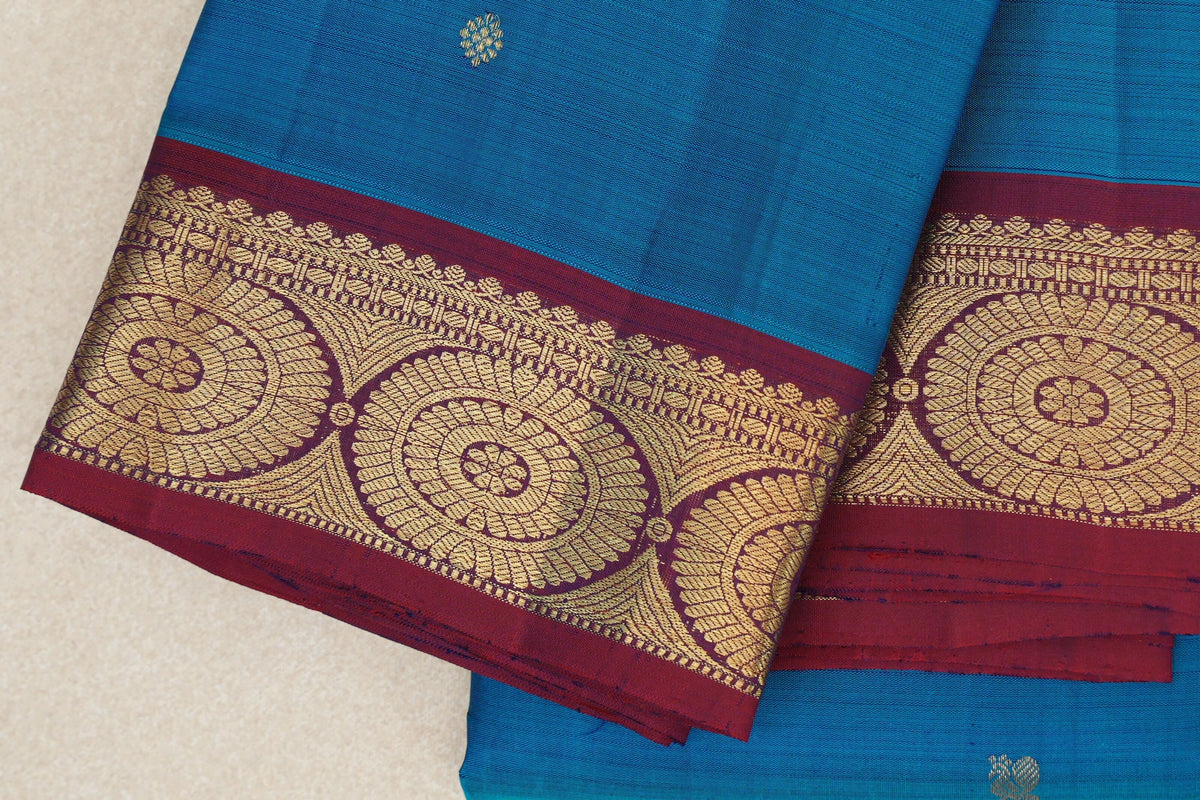 Azure Blue Vintage Kanjivaram Silk Saree border zoom