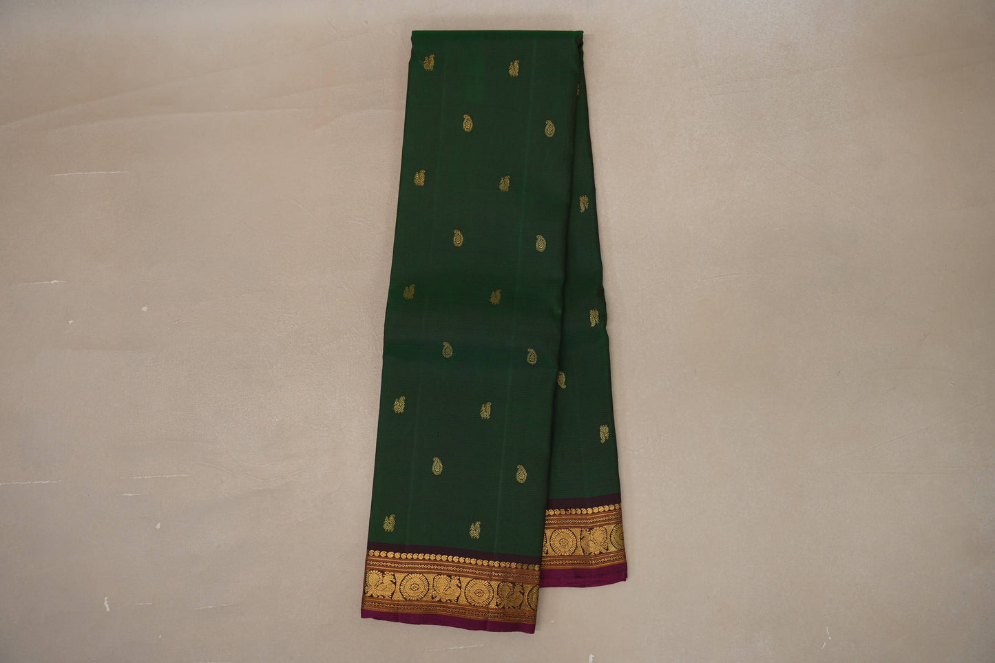 Leaf green with Deep Plum borders Vintage Kanjivaram Silk Saree by Shreenivas Silks PSSR019097