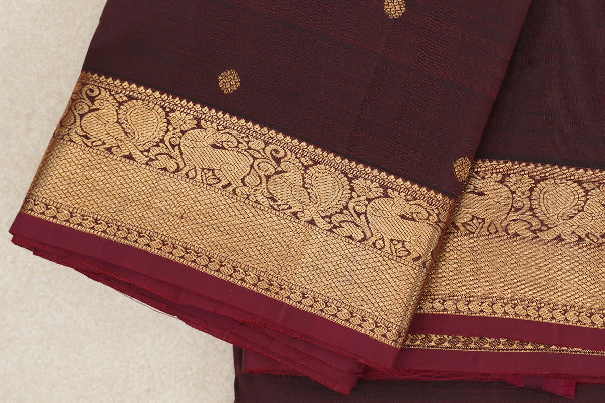 Deep Reddish Brown Vintage Kanjivaram Silk Sareeborder zoom