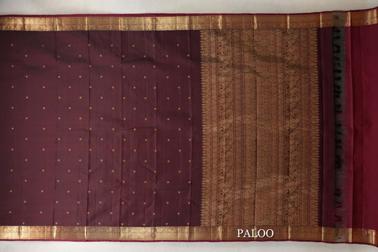 Deep Reddish Brown Vintage Kanjivaram Silk Saree paloo