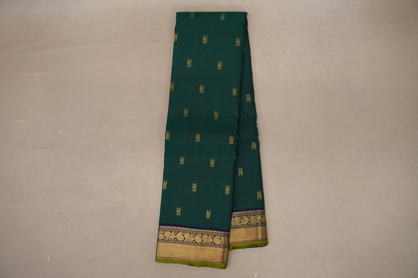 Emerald green with deep blue borders Vintage Kanjivaram Silk Saree by Shreenivas Silks PSSR019102