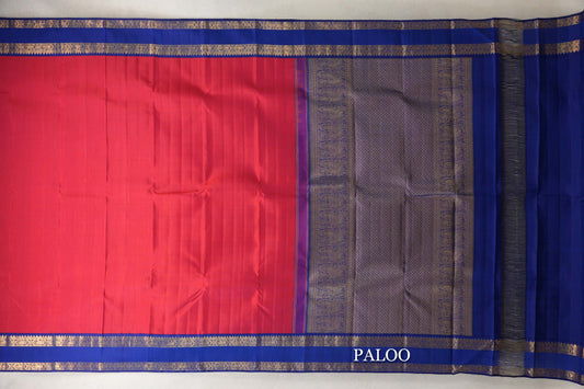 Pinkish Red Plant Based Kanjivaram Silk Saree paloo