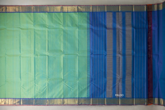 Dual Tone Green and Blue Vintage Kanjivaram Silk Saree by Shreenivas Silks PSSR019103 - Parisera