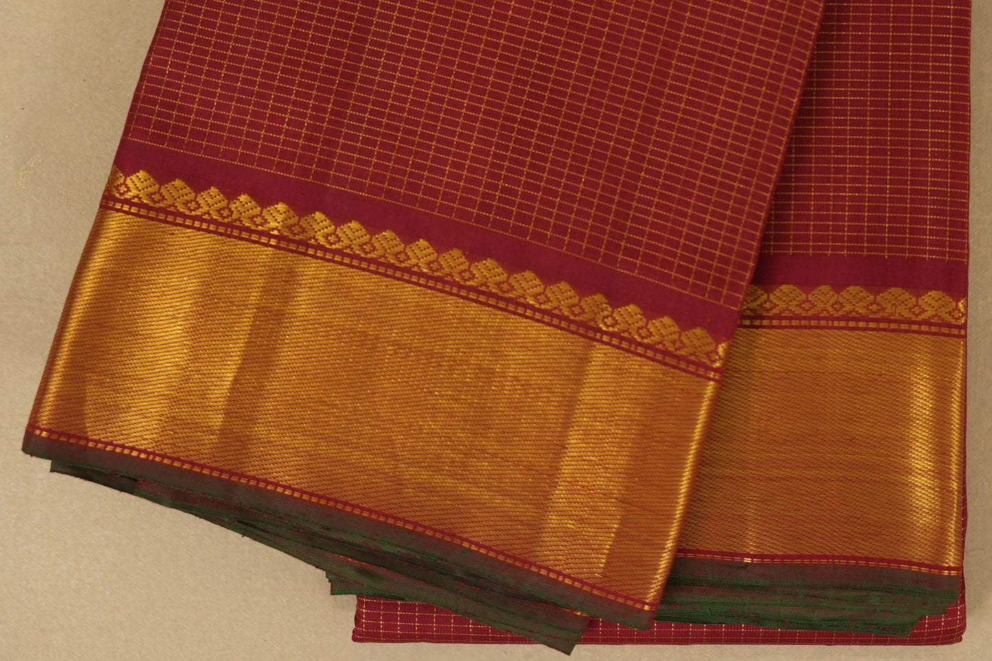 Maroon Mini Zari Checks Kanjivaram Silk Saree border zoom