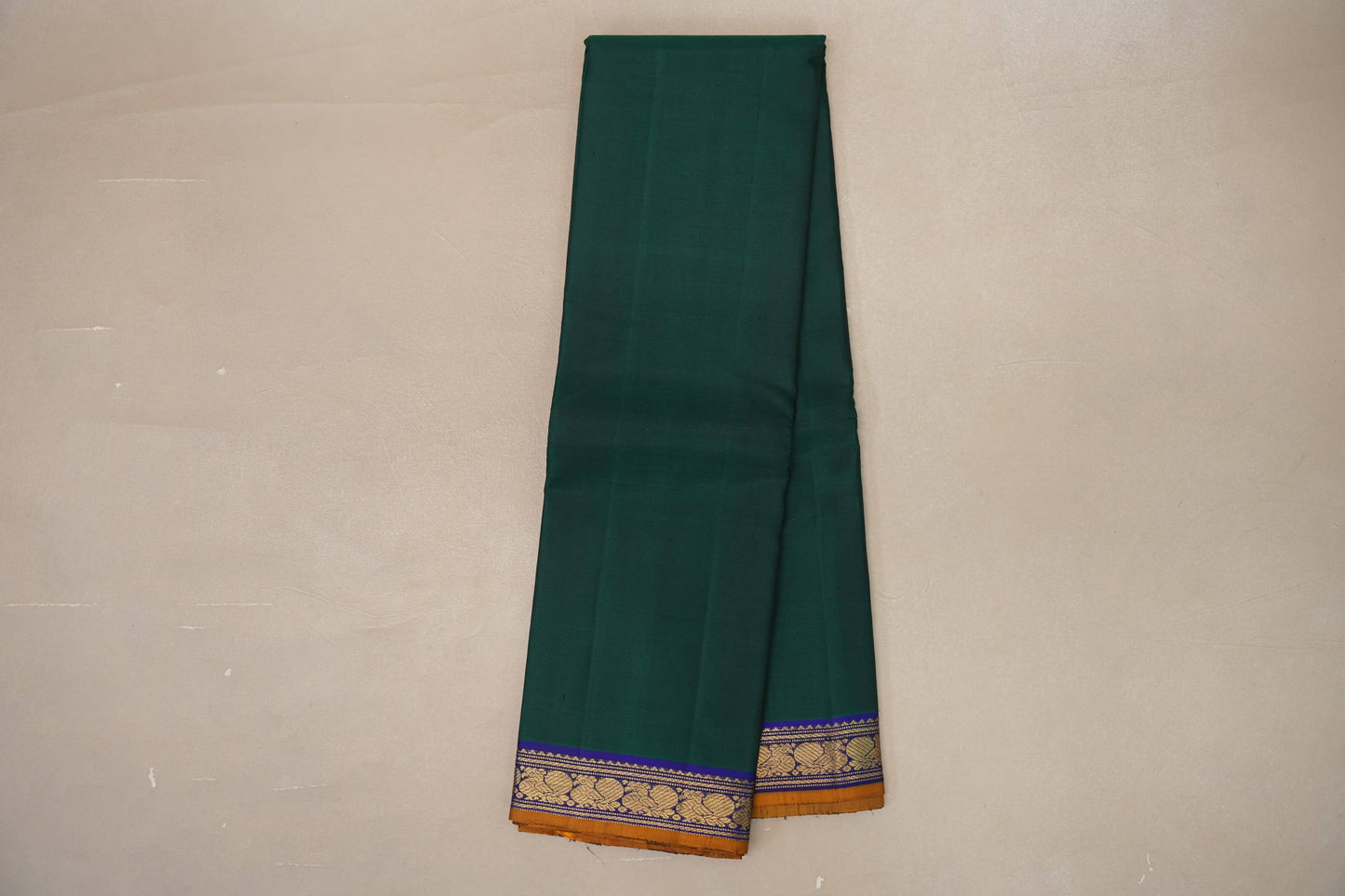 Green with Deep blue with Mustard Orange selvedge Vintage Kanjivaram Silk Saree by Shreenivas Silks PSSR019108