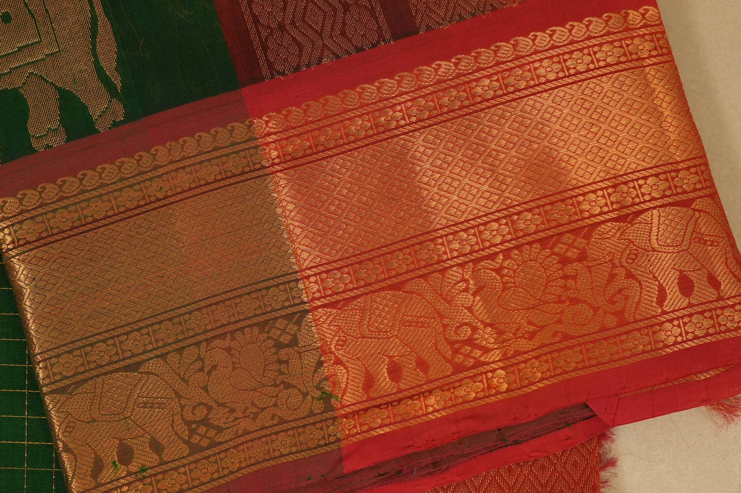 Deep Green Silk Cotton Saree border zoom