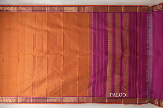 Dual Tone of Mustard Orange and Pink with Magenta Borders with Deep Orange Selvedge Vintage Kanjivaram Silk Saree by Shreenivas Silks paloo