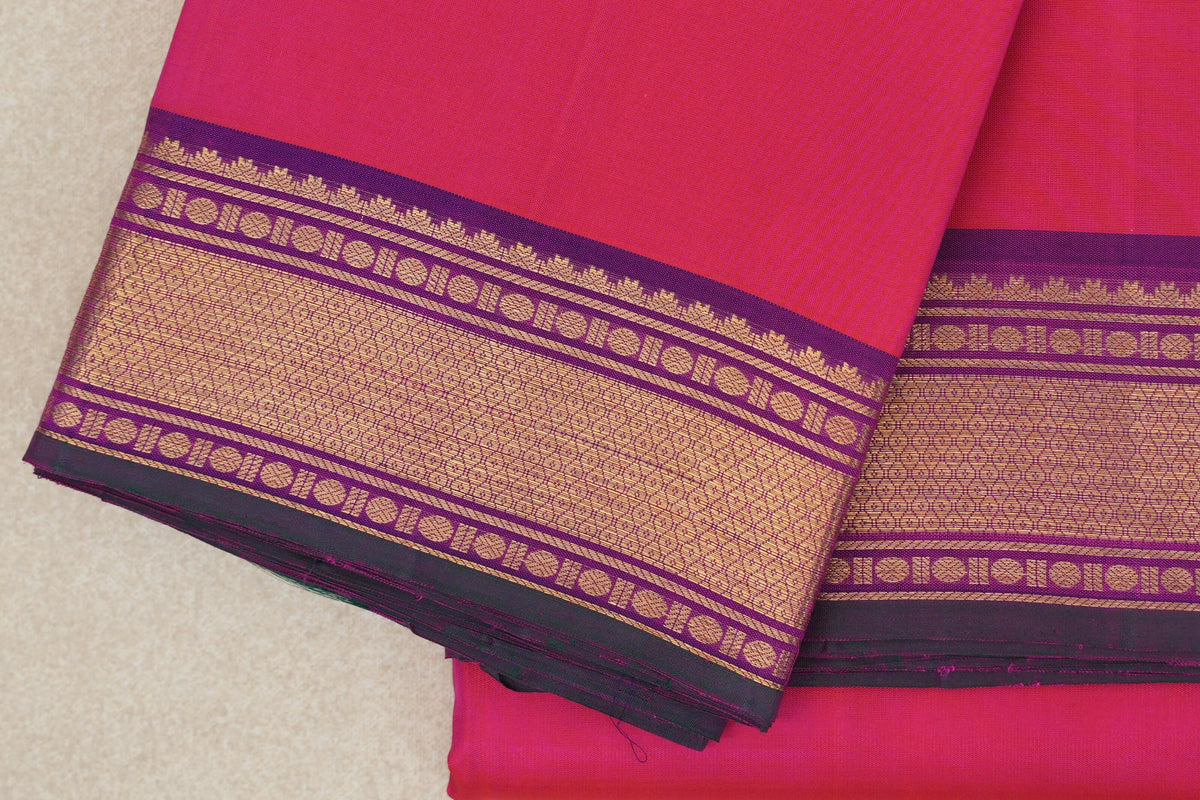 Orangish Pink with Deep Purple Borders with Deep Bottle Green Selvedge Vintage Kanjivaram Silk Saree by Shreenivas Silks PSSR0110252