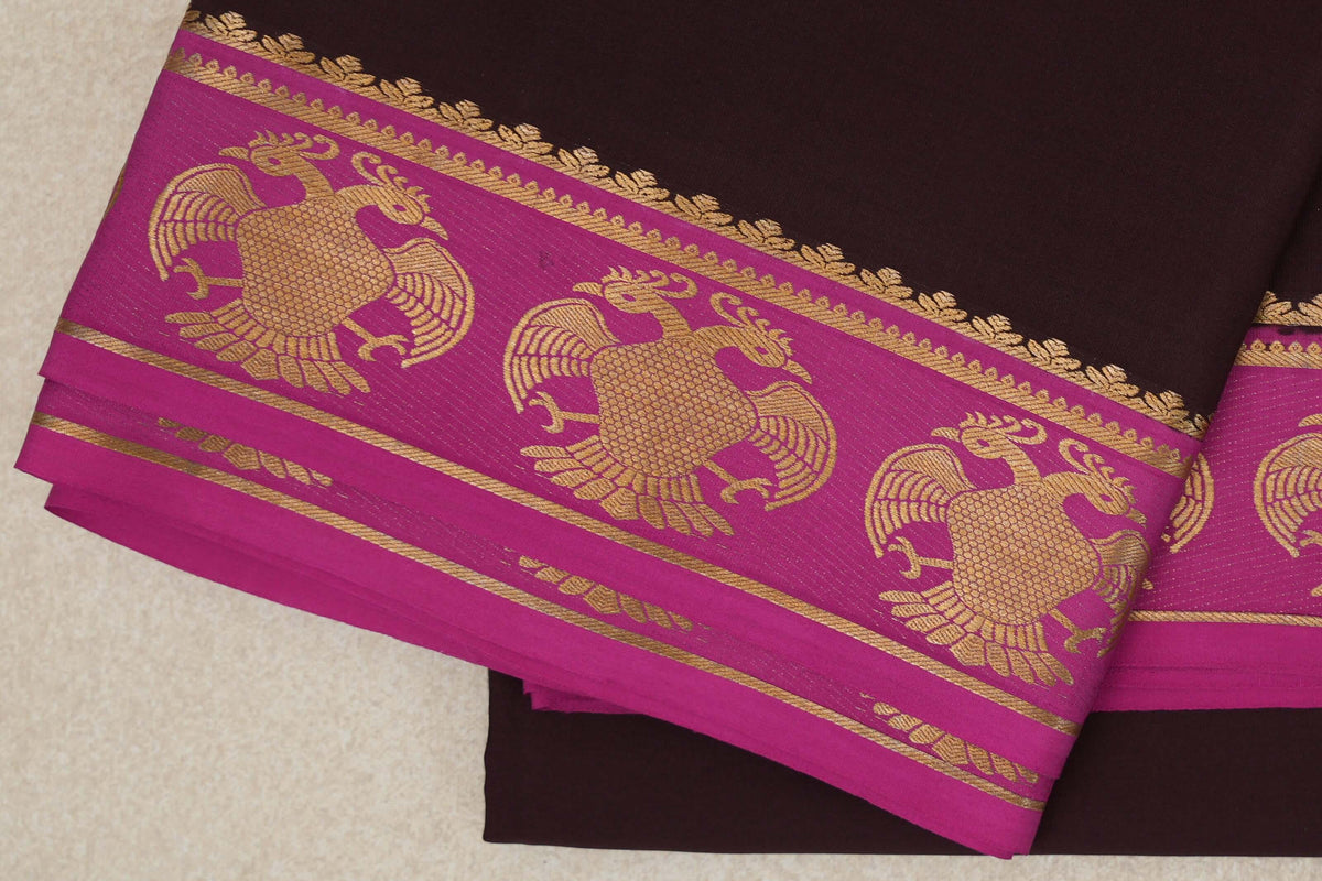 Dark Coffee Brown with Magenta Borders Mysore Silk Saree by Shreenivas Silks PSSR0110254