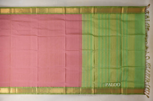 sea pink Vintage Silk Cotton Saree paloo