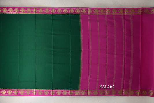 Bottle Green with Magenta Borders Mysore Silk Saree by Shreenivas Silks paloo