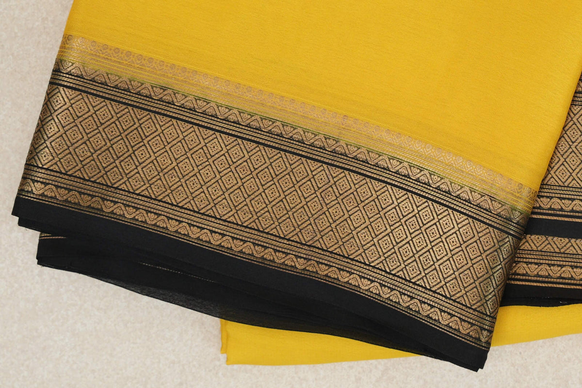 Bright Yellow with Black Borders Mysore Silk Saree by Shreenivas Silks PSSR0110256