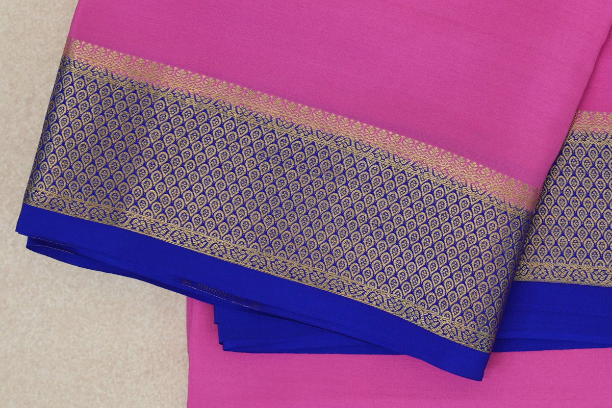 Bright Rose Pink with Royal Blue Mysore Silk Saree by Shreenivas Silks PSSR0110257
