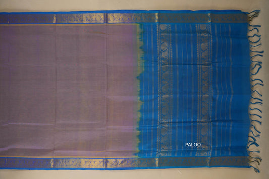 Purple and blue saree with a decorative paloo ,silk cotton , nine and a half yards