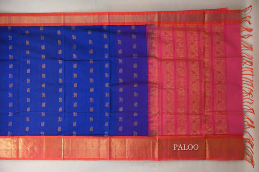 deep blue Vintage Silk Cotton Saree paloo