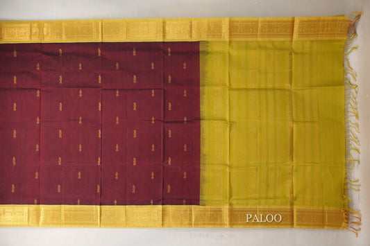 deep maroon Vintage Silk Cotton Saree paloo