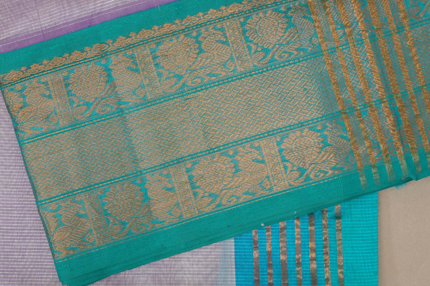 Pastel lavender Vintage Silk Cotton Saree border zoom