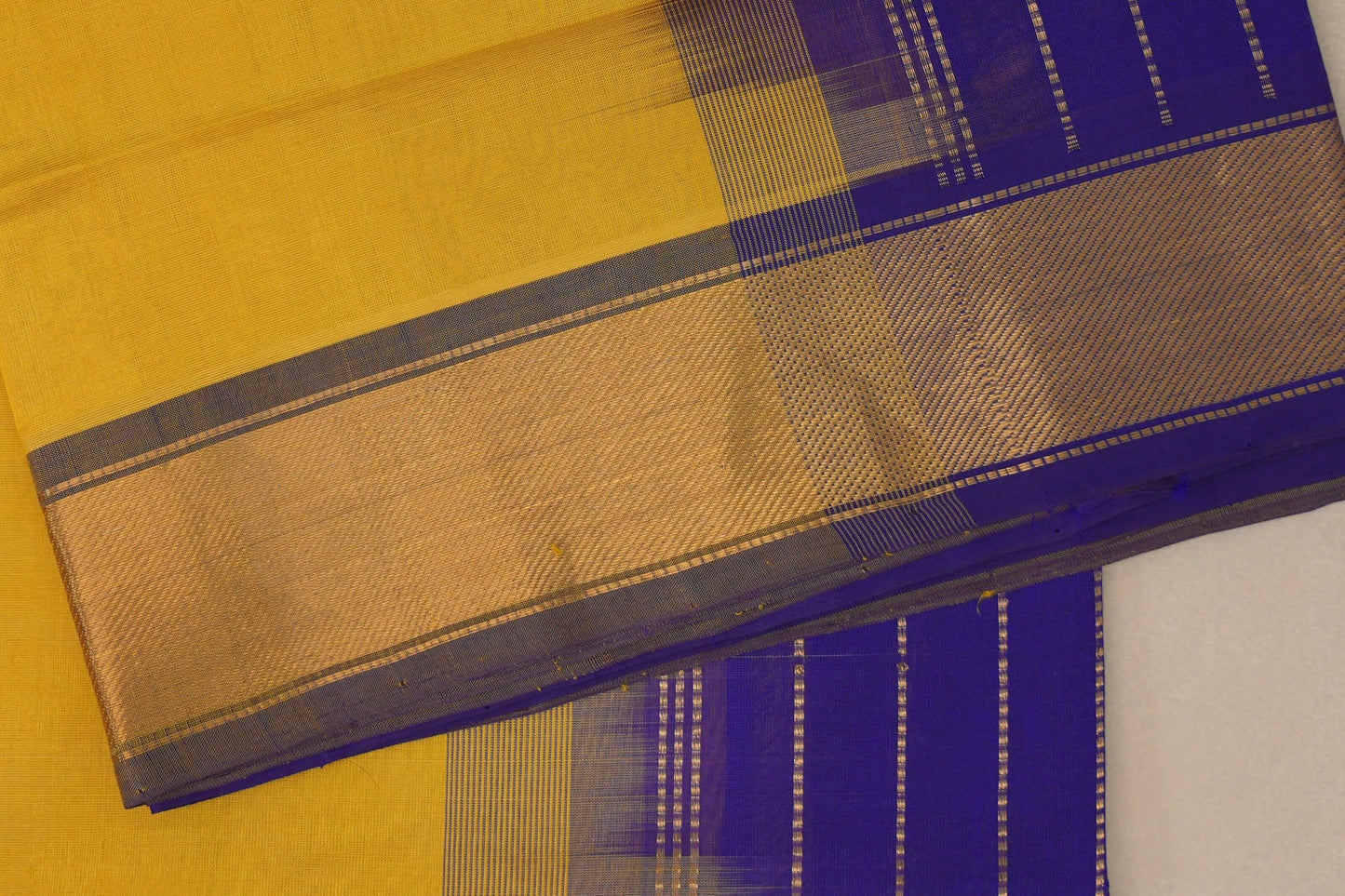 Golden yellow Vintage Silk Cotton Saree border zoom