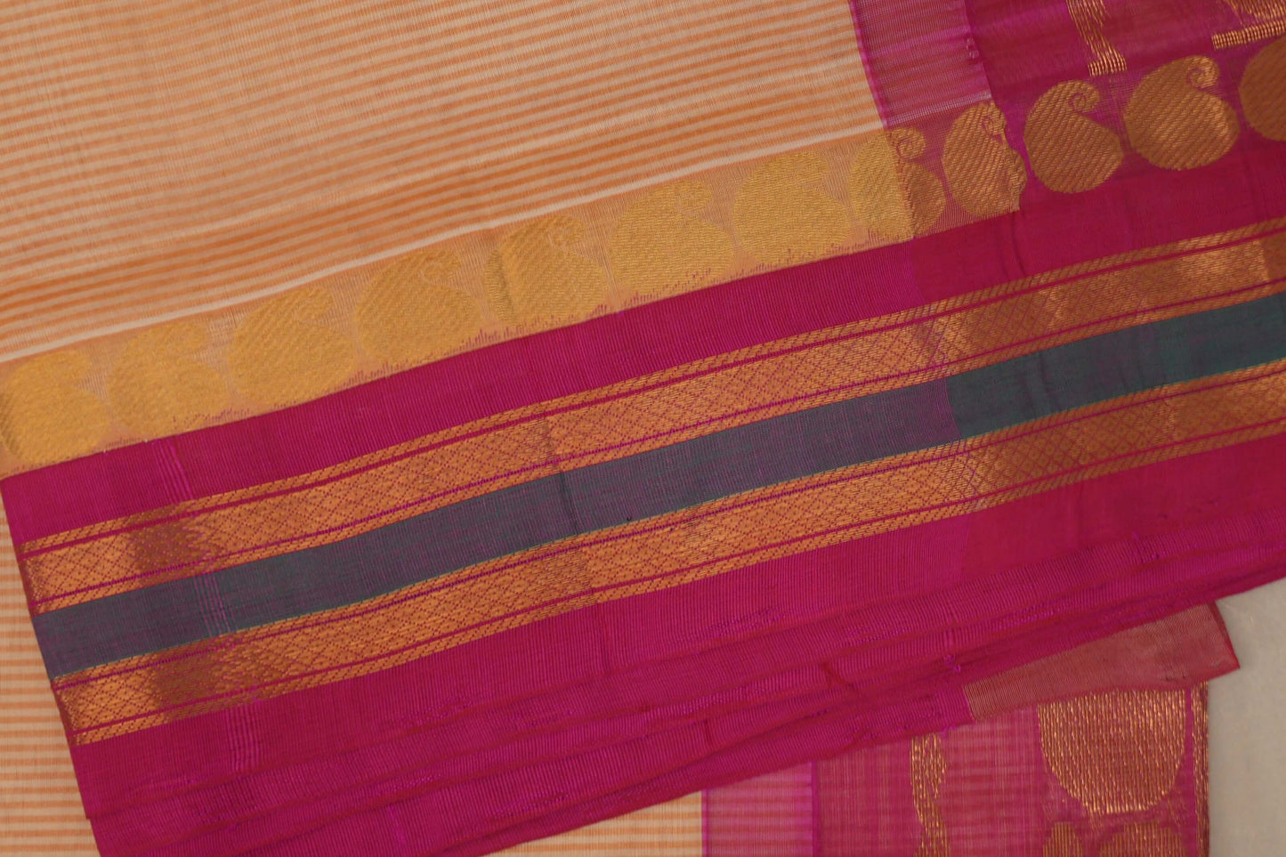Sandal with Bright pink Nine And A Half Yards Silk Cotton Saree by Shreenivas silks PSSR019148