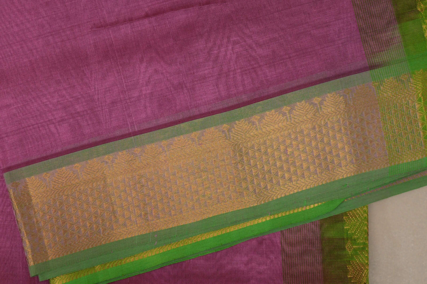 Dusty mauve with Bright leaf green Nine And A Half Yards Silk Cotton Saree by Shreenivas silks PSSR019150