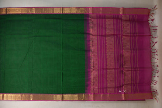 Deep Emerald Green with Bright magenta Nine And A Half Yards Silk Cotton Saree by Shreenivas silks PSSR019151 - Parisera