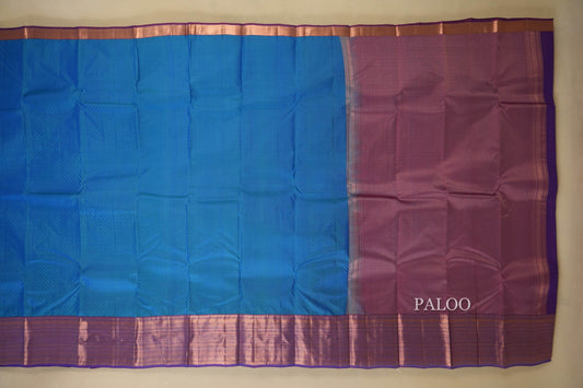 Peacock Blue with Violet Light Weight Kanchipuram Silk Saree paloo