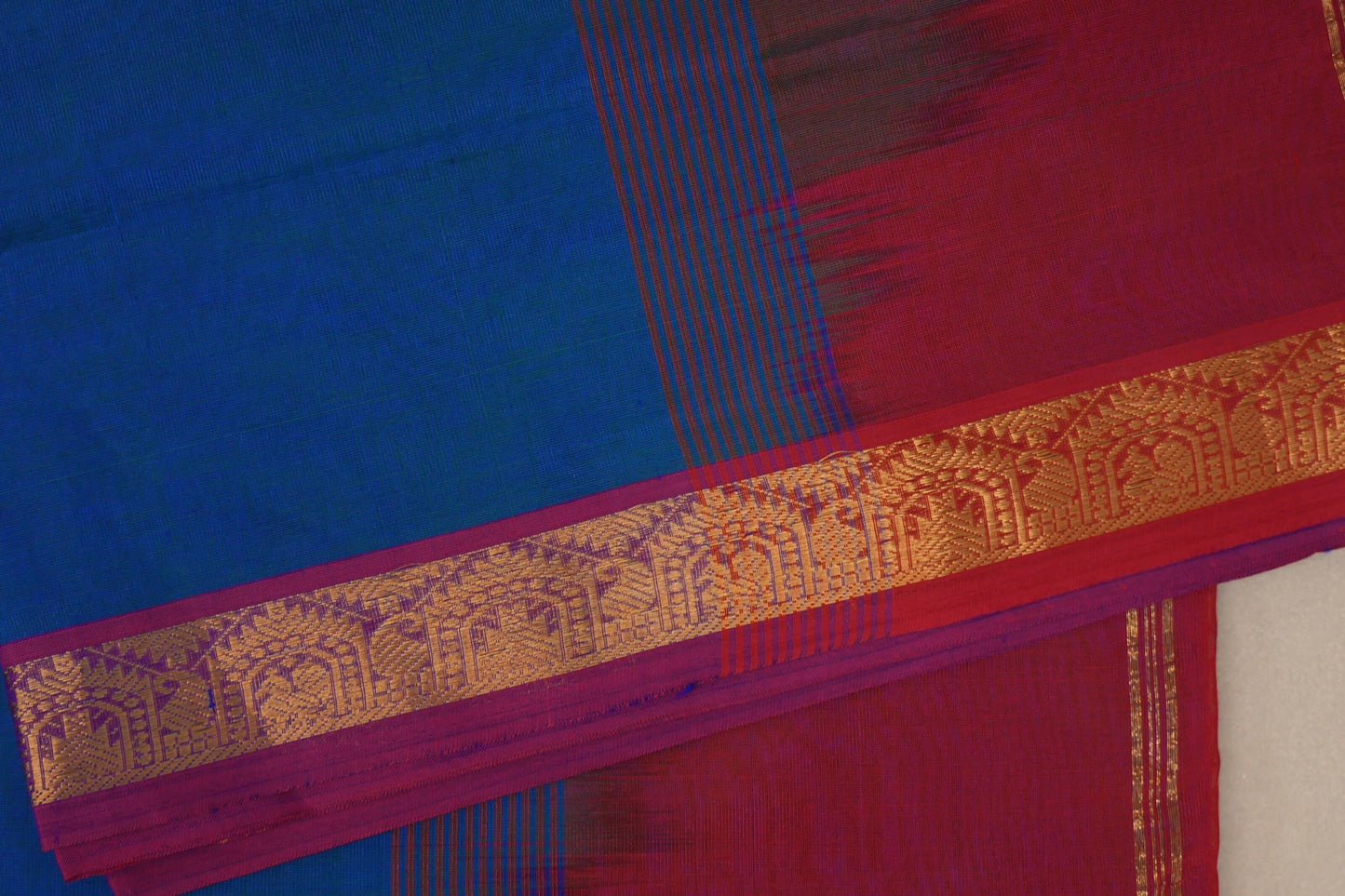 Dual Tone Green and Blue Nine And A Half Yards Silk Cotton Saree by Shreenivas silks PSSR019158