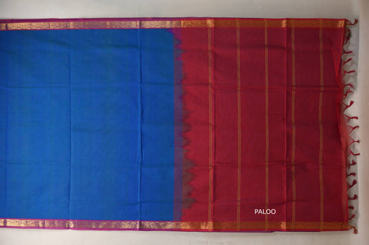 Dual Tone Green and Blue Nine And A Half Yards Silk Cotton Saree by Shreenivas silks PSSR019158 - Parisera