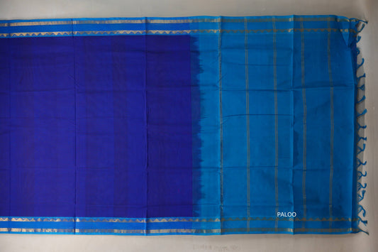 Deep blue with Aqua Blue Nine And A Half Yards Silk Cotton Saree by Shreenivas silks PSSR019159 - Parisera