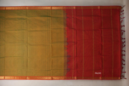 Dual Tone Green and Yellow Nine And A Half Yards Silk Cotton Saree by Shreenivas silks PSSR019160 - Parisera