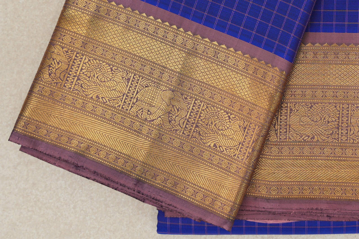 Royal Blue with Dusty Mauve Borders Vintage Kanjivaram Silk Saree by Shreenivas Silks PSSR0110277
