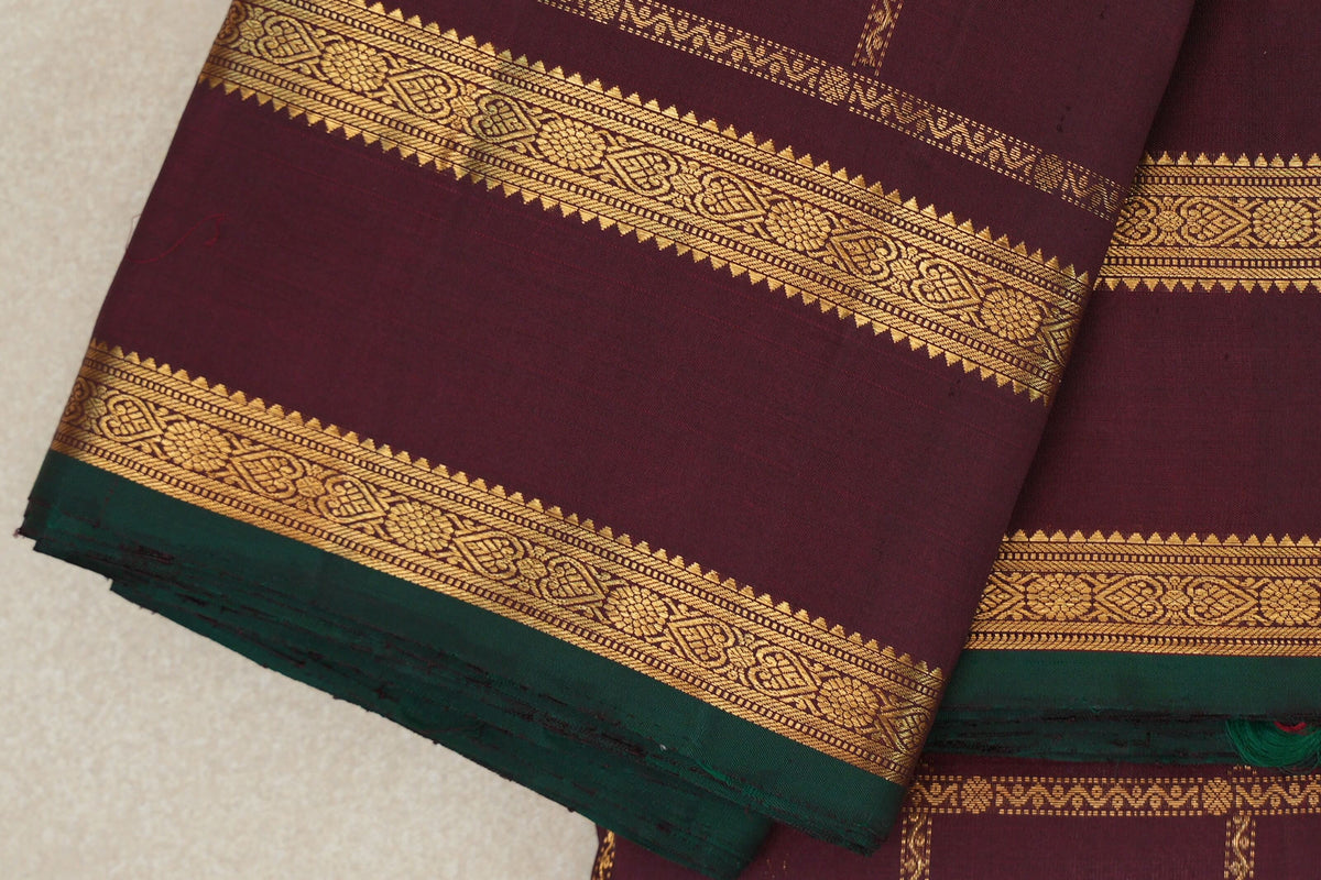 Deep Wine Maroon with Dark Green Selvedge Vintage Kanjivaram Silk Saree by Shreenivas Silks PSSR0110278