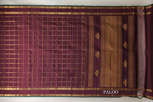 Deep Wine Maroon with Dark Green Selvedge Vintage Kanjivaram Silk Saree by Shreenivas Silks PSSR0110278 - Parisera