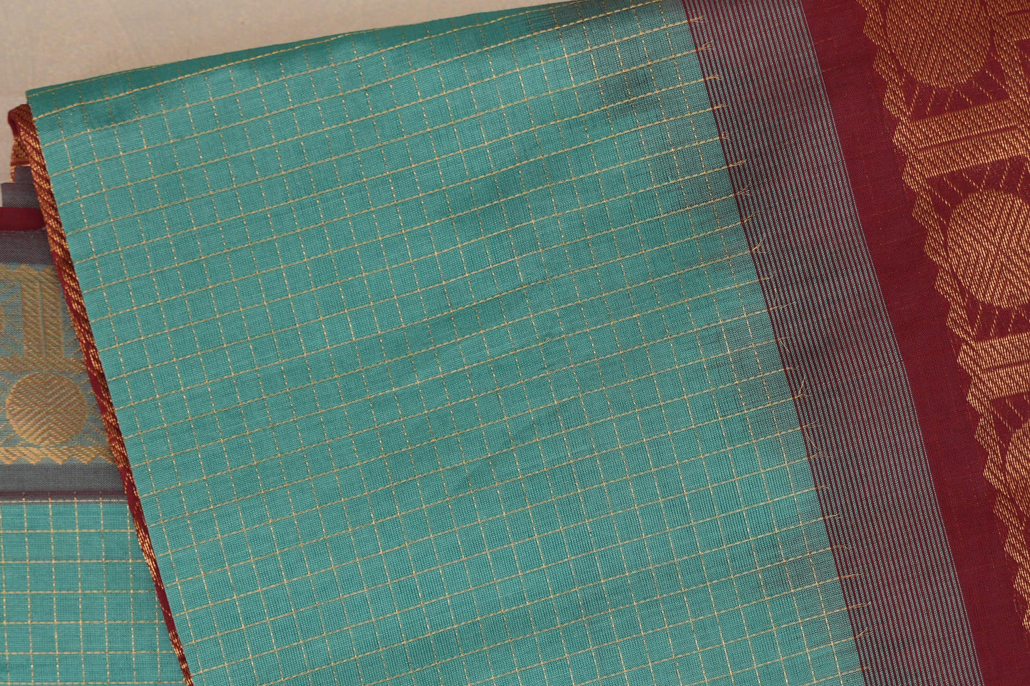 Aqua green Nine And A Half Yards Silk Cotton Saree by Shreenivas silks PSSR019165
