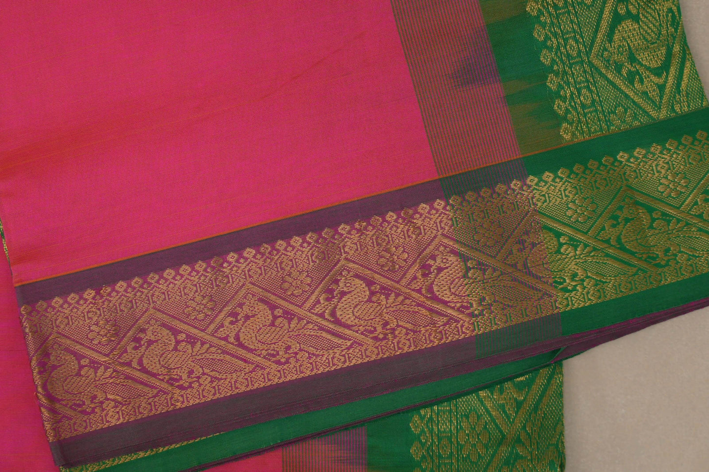 Dual Tone of Bright Pink and Yellow Nine And A Half Yards Silk Cotton Saree by Shreenivas silks PSSR019166