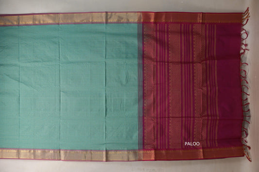 Aqua green Nine And A Half Yards Silk Cotton Saree by Shreenivas silks PSSR019167 - Parisera