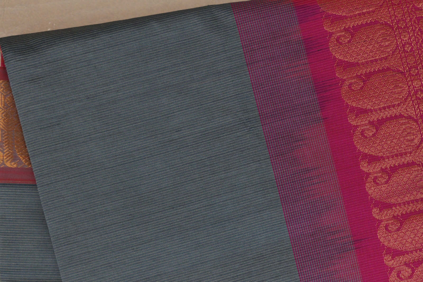 Steel grey with Rani Pink Nine And A Half Yards Silk Cotton Saree by Shreenivas silks PSSR019168