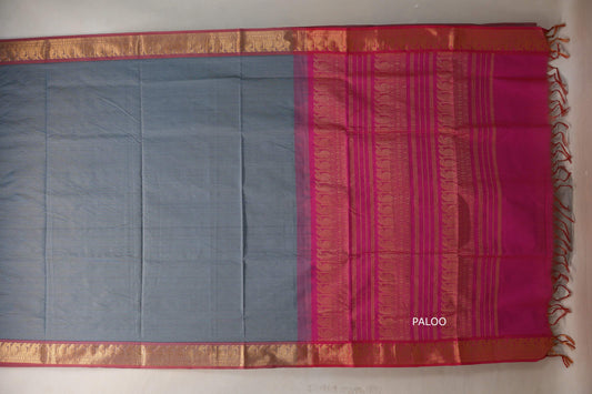 Steel grey with Rani Pink Nine And A Half Yards Silk Cotton Saree by Shreenivas silks PSSR019168 - Parisera