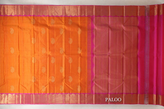 Dual Tone of Mango Orange and Red with Rani Pink Borders Vintage Kanjivaram Silk Saree by Shreenivas Silks PSSR0110280 - Parisera