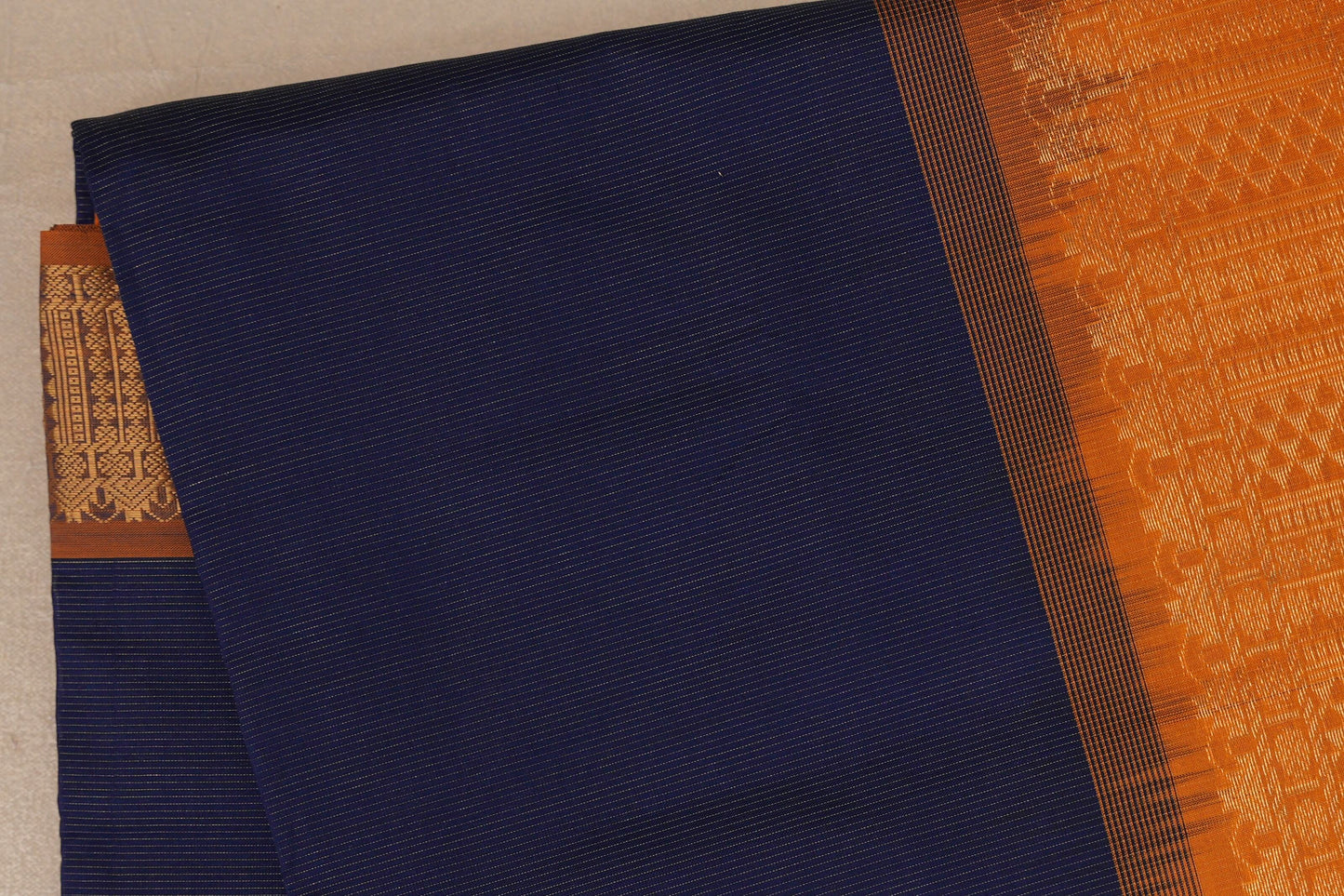 Deep Navy Blue with copper orange Nine And A Half Yards Silk Cotton Saree by Shreenivas silks PSSR019169