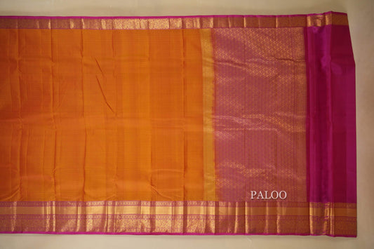 Mustard with Pink Borders Light Weight Kanchipuram Silk Saree Paloo