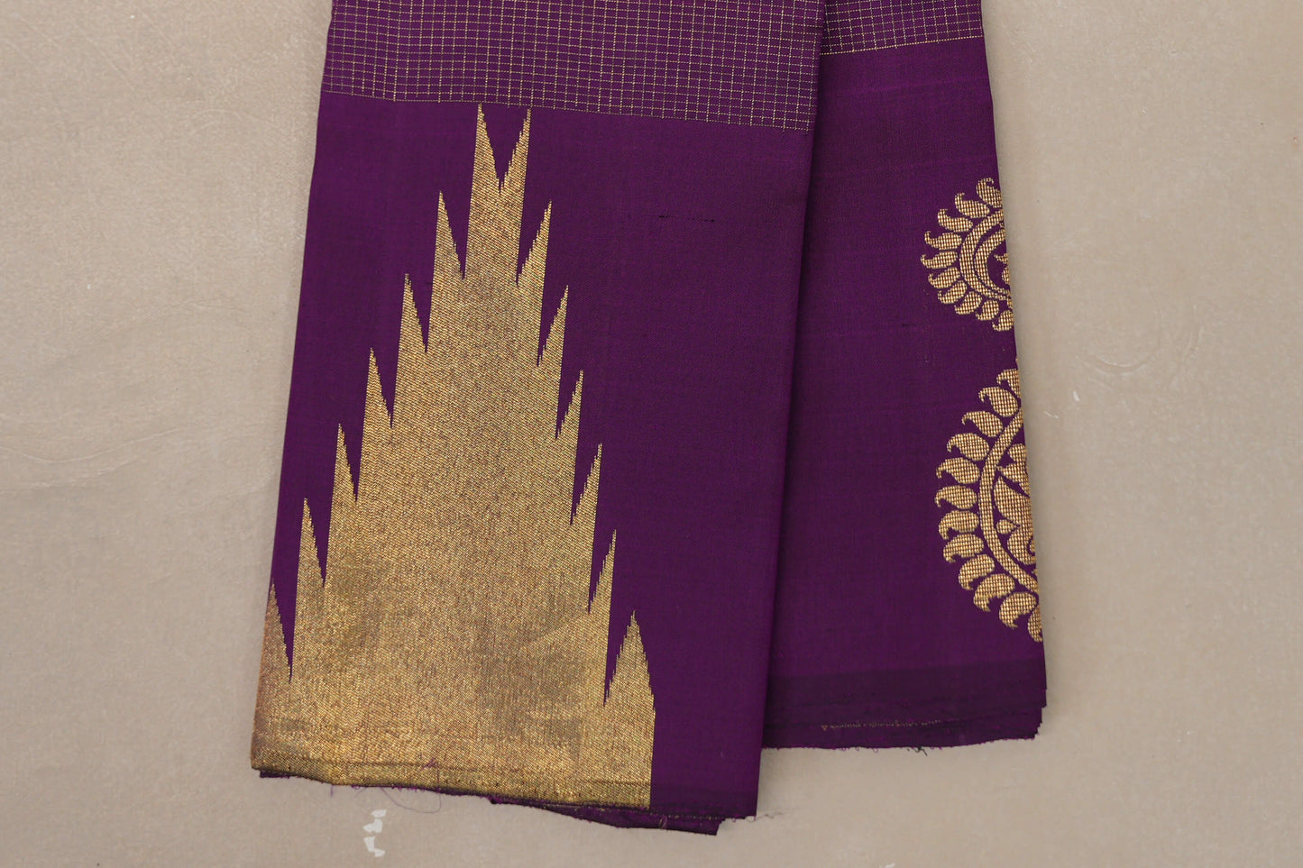 Deep Purple with Temple Borders Vintage Kanjivaram Silk Saree by Shreenivas Silks PSSR019171